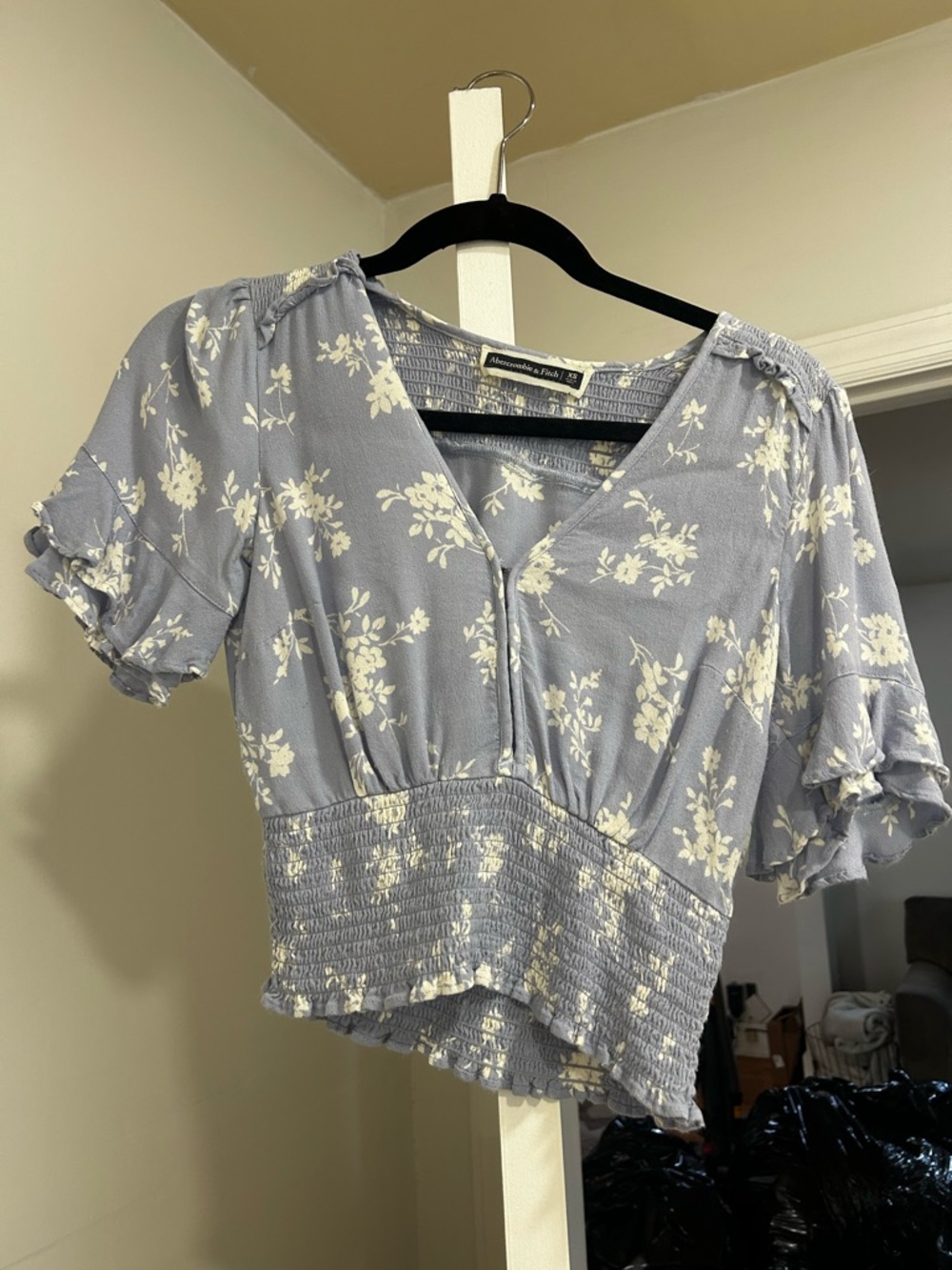 Atmosphere Light Blue Floral V-Neck Smocked Crop Top